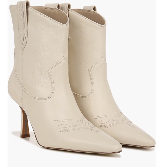 Sam Edelman Shoes - Sam Edelman Cream Heeled Boots with Western Flair